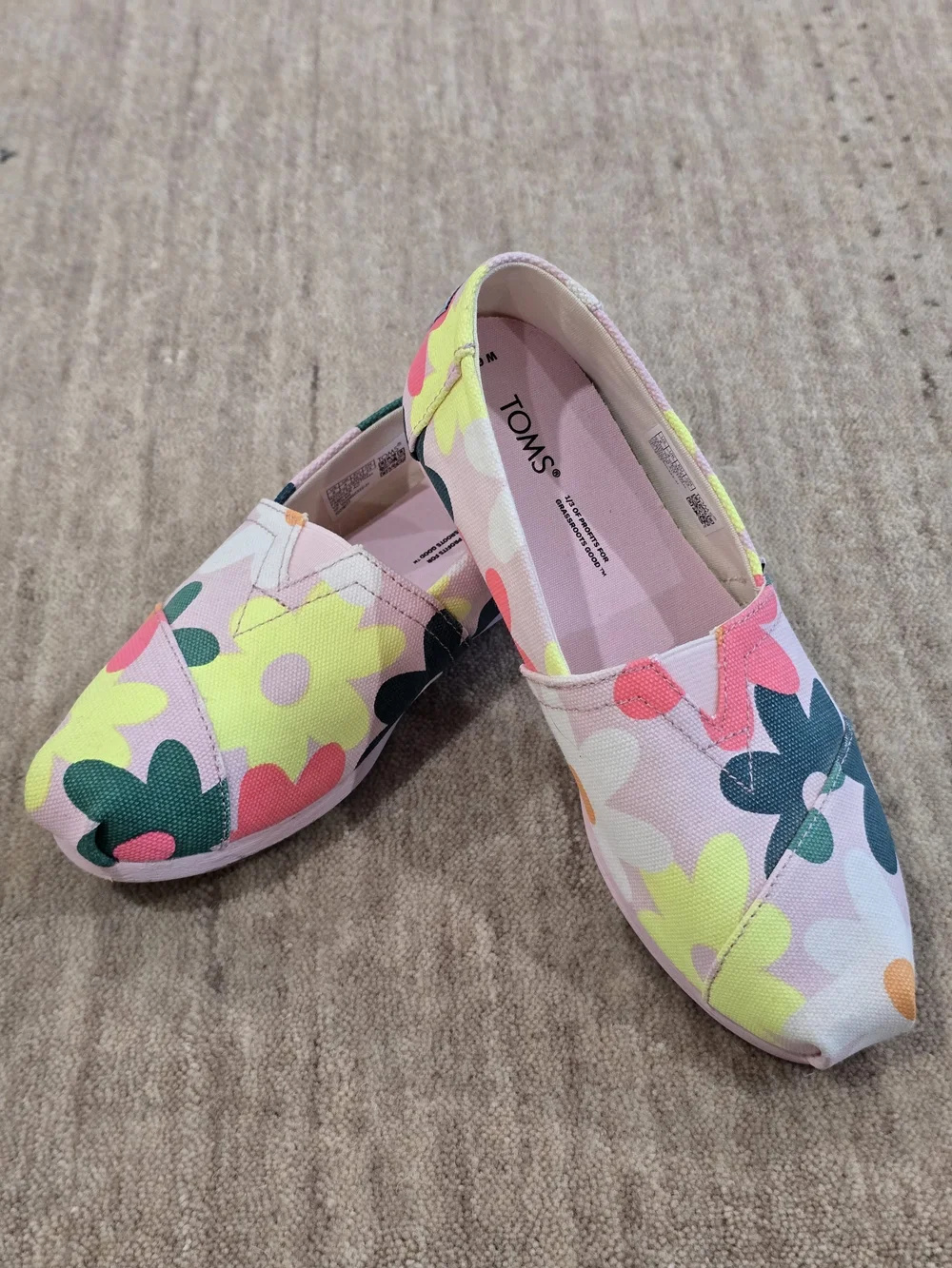 TOMS Kids Pink Floral Slip-On Shoes